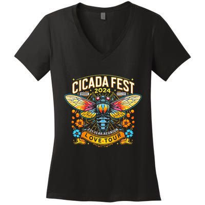 Entomology Cicada Fest 2024 Broods Xix & Xiii Love Women's V-Neck T-Shirt