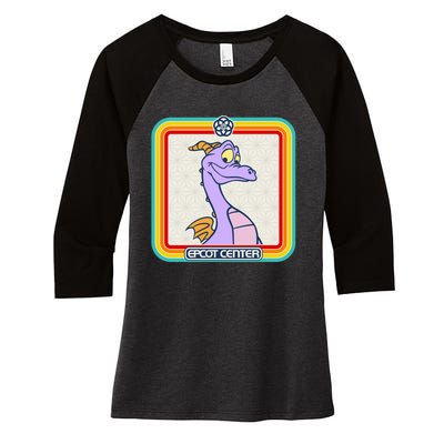 Epcot Center Figment Rainbow Stripe Frame Women's Tri-Blend 3/4-Sleeve Raglan Shirt