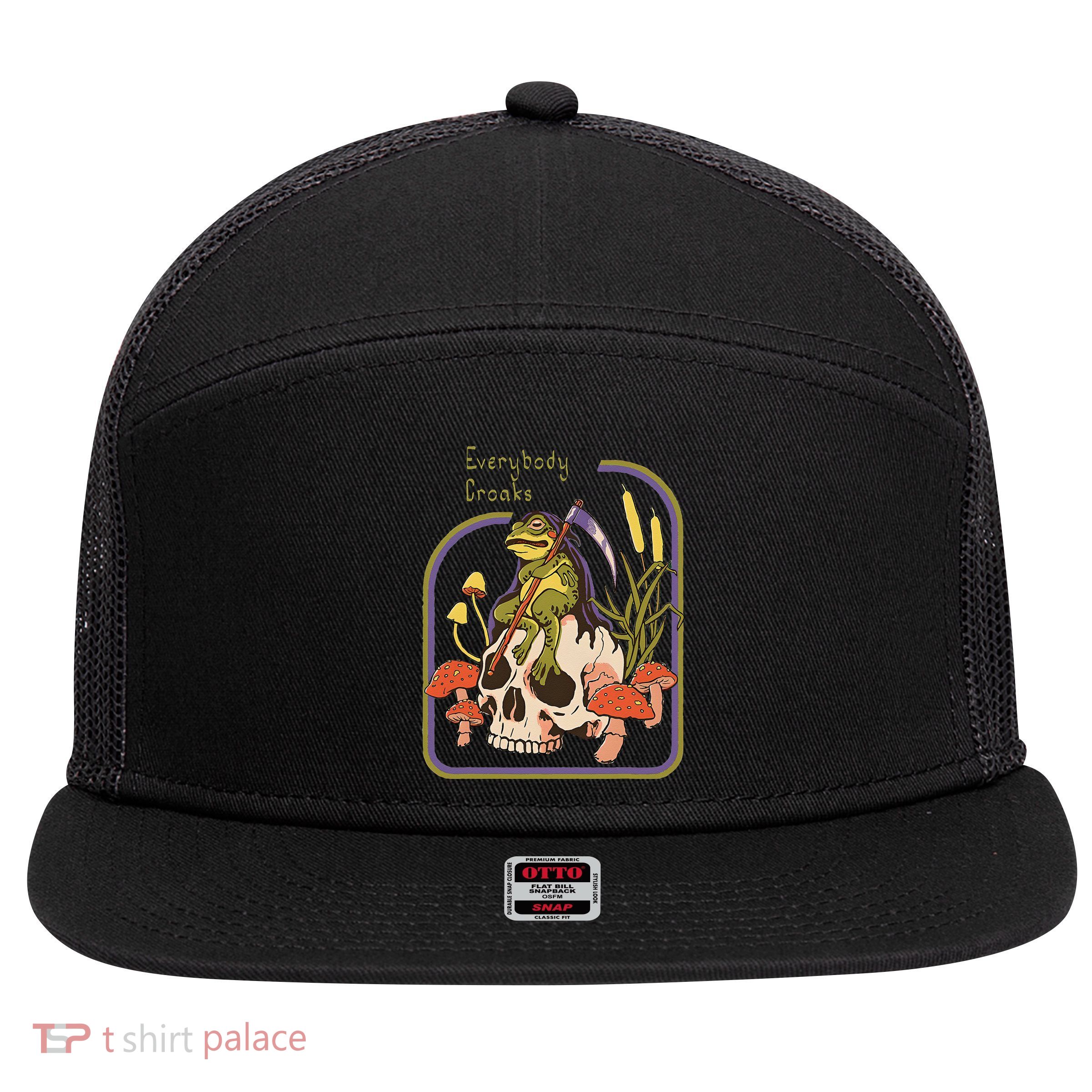 Everybody Croaks Frog Skull Mushroom Everybody croaks 7 Panel Mesh Trucker Snapback Hat