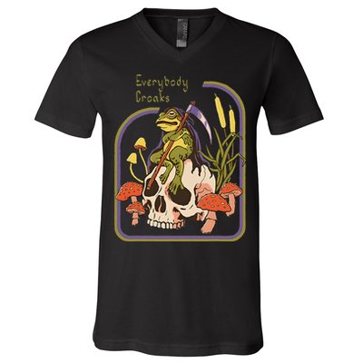 Everybody Croaks Frog Skull Mushroom Everybody croaks V-Neck T-Shirt