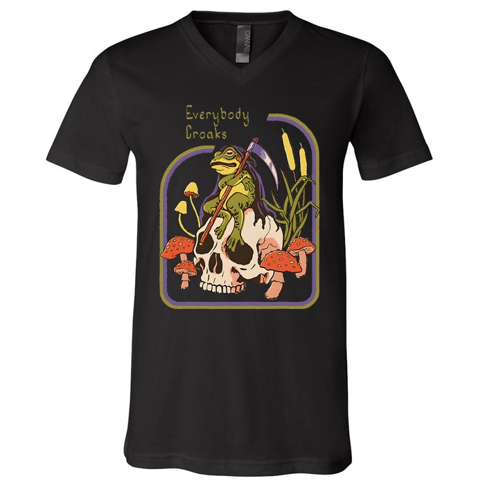 Everybody Croaks Frog Skull Mushroom Everybody croaks V-Neck T-Shirt