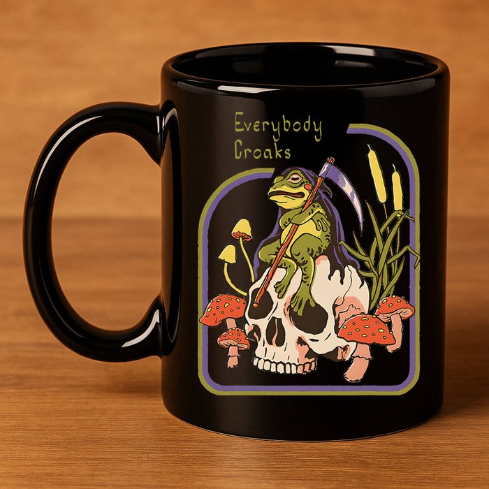 Everybody Croaks Frog Skull Mushroom Everybody croaks 11oz C Handle Ceramic Mug