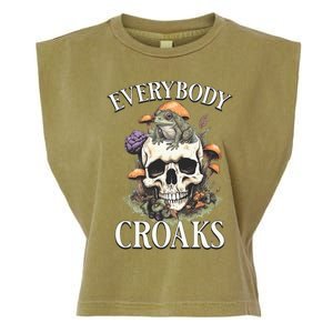 Everybody Croaks Frog Skull Mushroom Funny Garment-Dyed Women's Muscle Tee