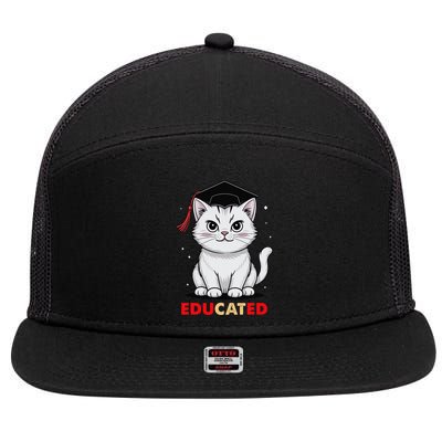 Educated Cat Graduation Cap Last Day Of School 7 Panel Mesh Trucker Snapback Hat