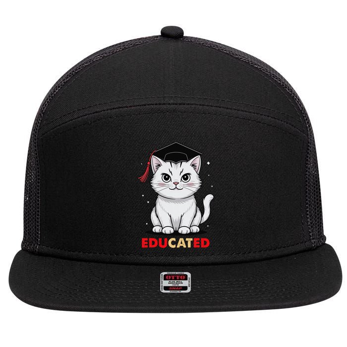 Educated Cat Graduation Cap Last Day Of School 7 Panel Mesh Trucker Snapback Hat