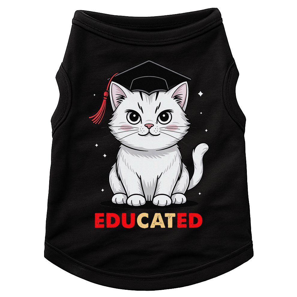 Educated Cat Graduation Cap Last Day Of School Doggie Tank