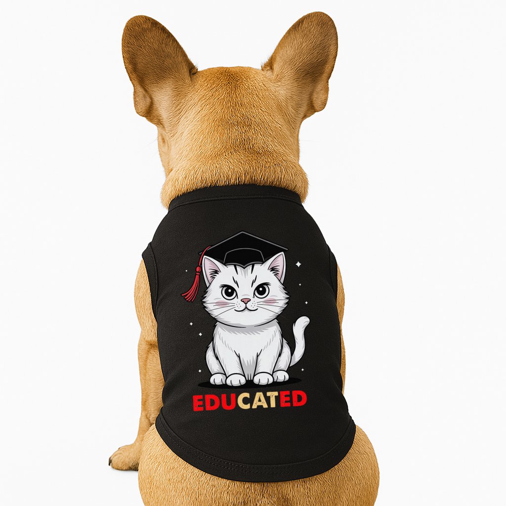 Educated Cat Graduation Cap Last Day Of School Doggie Tank