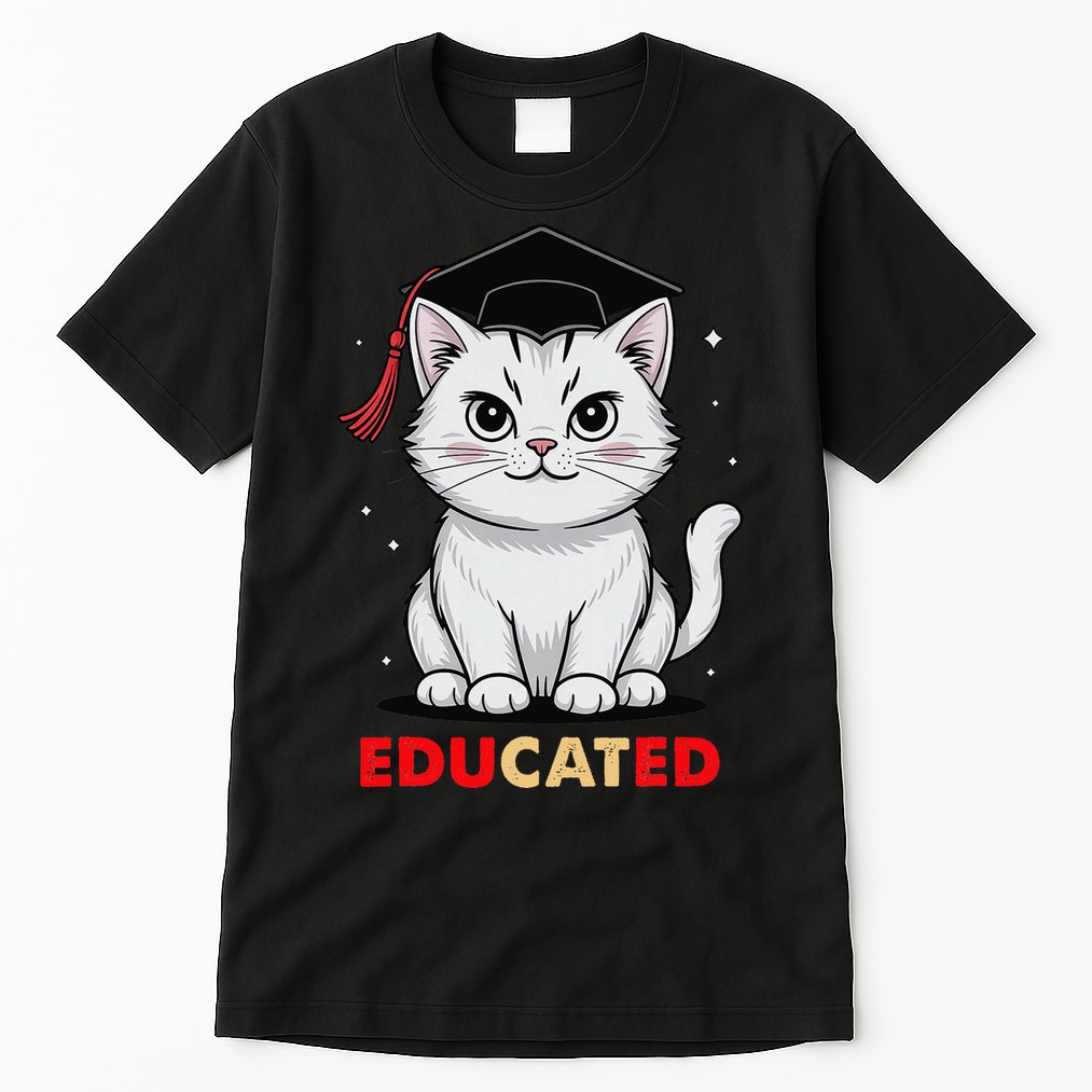 Educated Cat Graduation Cap Last Day Of School Tall T-Shirt