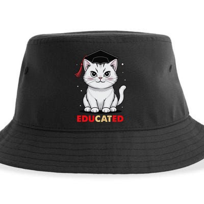 Educated Cat Graduation Cap Last Day Of School Sustainable Bucket Hat