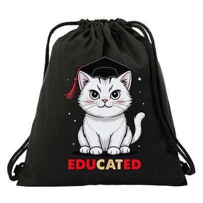 Educated Cat Graduation Cap Last Day Of School Drawstring Bag