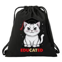 Educated Cat Graduation Cap Last Day Of School Drawstring Bag