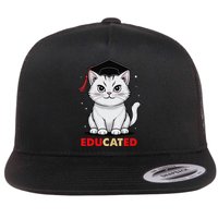 Educated Cat Graduation Cap Last Day Of School Flat Bill Trucker Hat