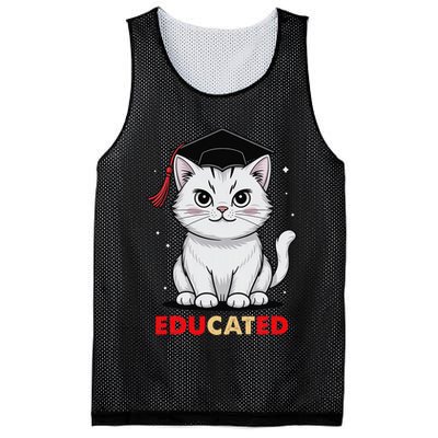 Educated Cat Graduation Cap Last Day Of School Mesh Reversible Basketball Jersey Tank
