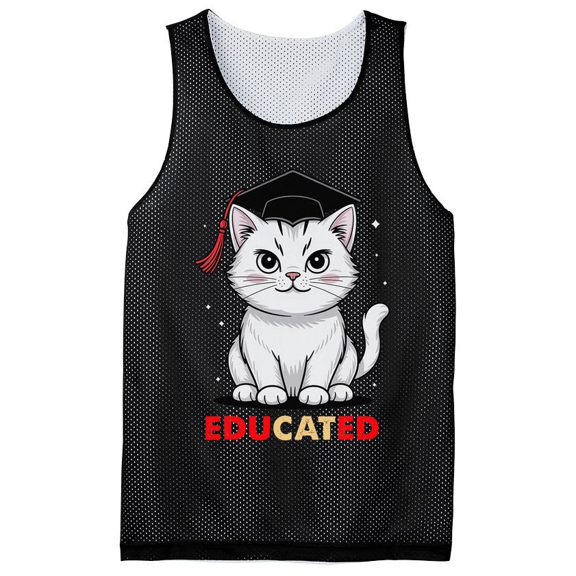 Educated Cat Graduation Cap Last Day Of School Mesh Reversible Basketball Jersey Tank