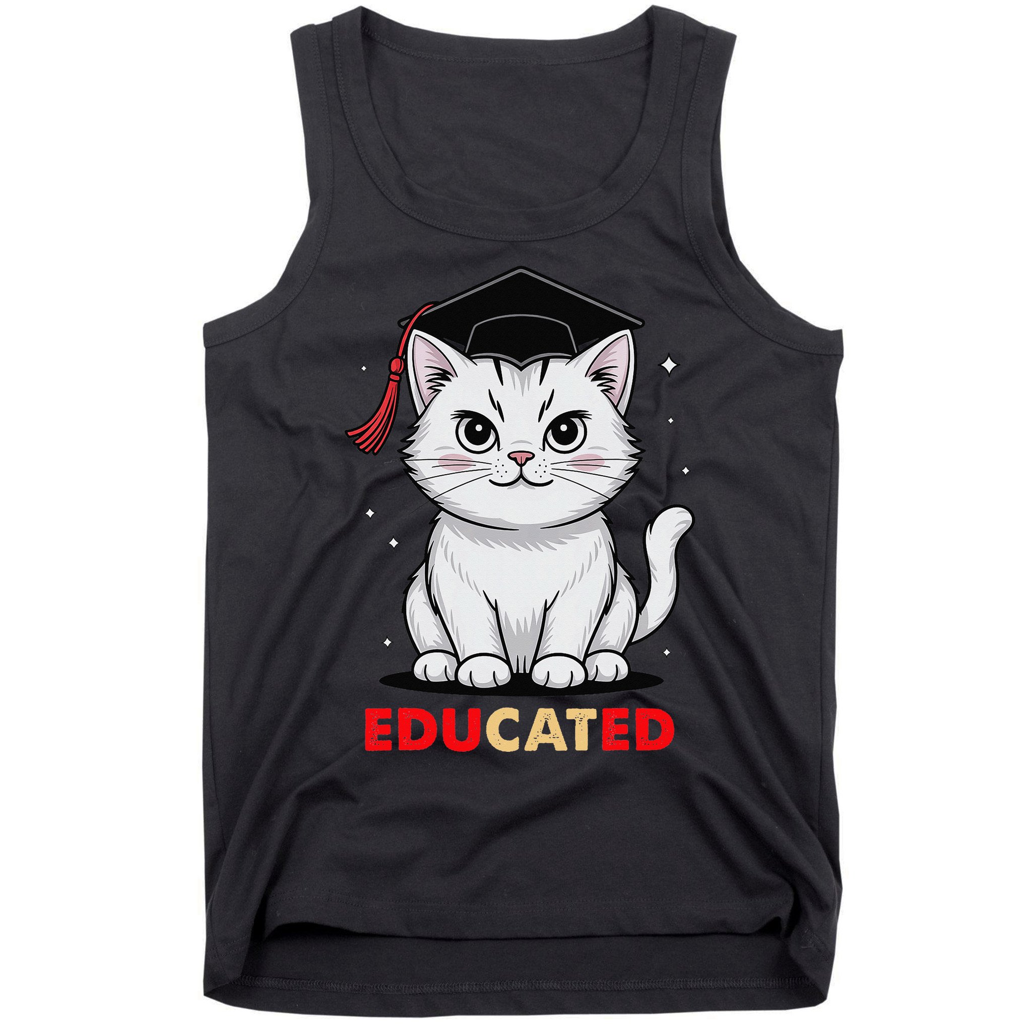 Educated Cat Graduation Cap Last Day Of School Tank Top