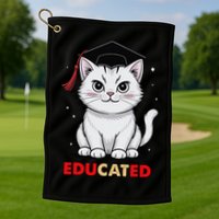 Educated Cat Graduation Cap Last Day Of School Golf Towel