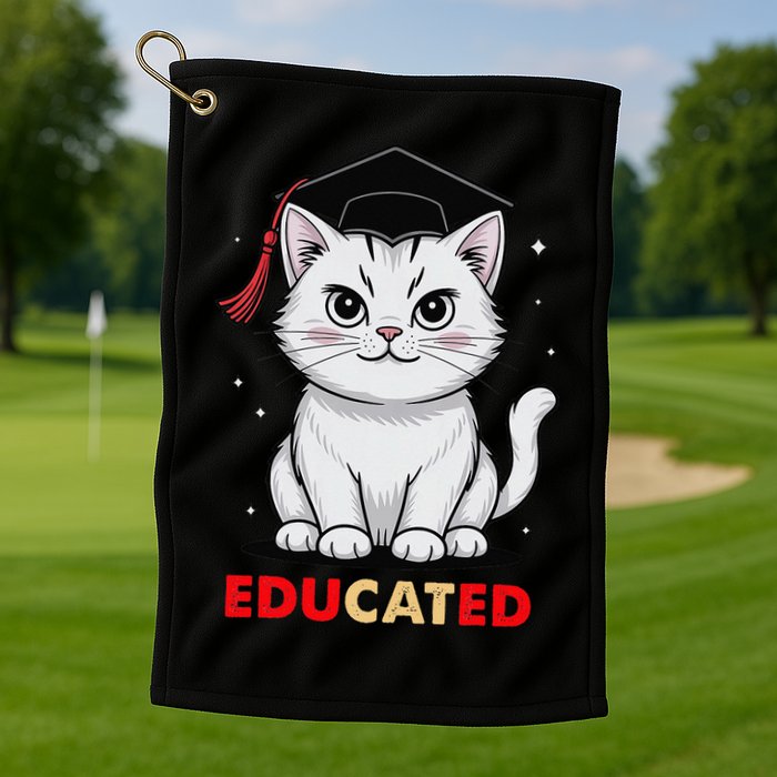 Educated Cat Graduation Cap Last Day Of School Golf Towel