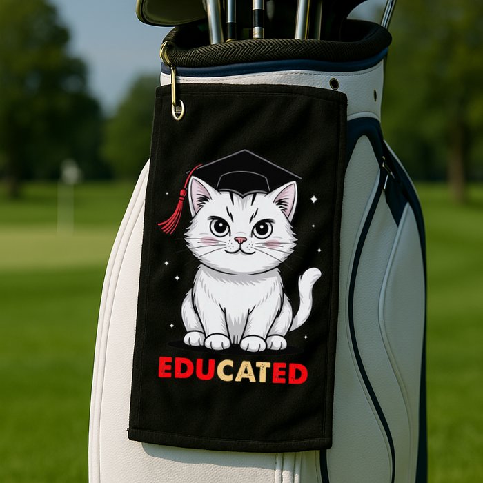Educated Cat Graduation Cap Last Day Of School Golf Towel