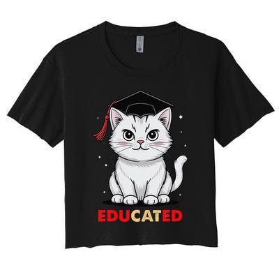 Educated Cat Graduation Cap Last Day Of School Women's Crop Top Tee