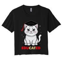 Educated Cat Graduation Cap Last Day Of School Women's Crop Top Tee