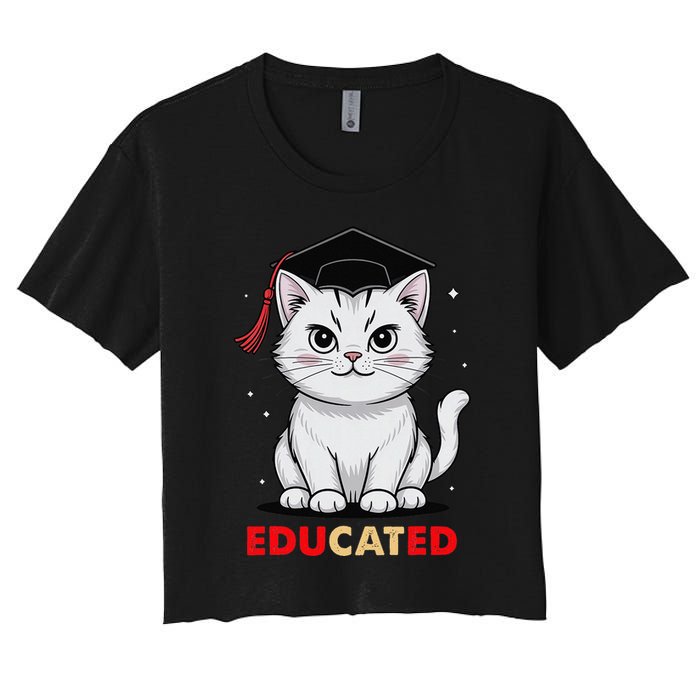 Educated Cat Graduation Cap Last Day Of School Women's Crop Top Tee