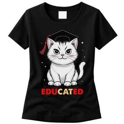 Educated Cat Graduation Cap Last Day Of School Womens T-Shirt