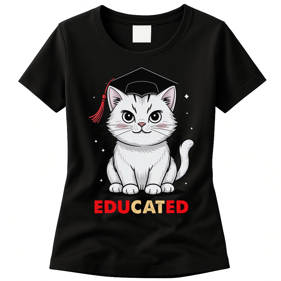 Educated Cat Graduation Cap Last Day Of School Womens T-Shirt