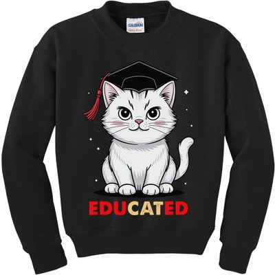 Educated Cat Graduation Cap Last Day Of School Kids Sweatshirt