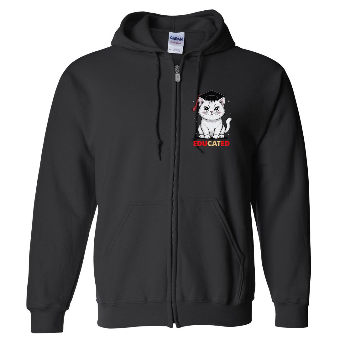 Educated Cat Graduation Cap Last Day Of School Full Zip Hoodie