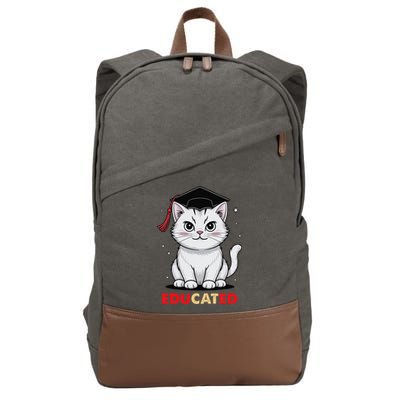 Educated Cat Graduation Cap Last Day Of School Cotton Canvas Backpack