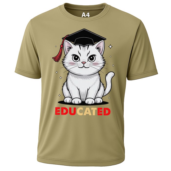 Educated Cat Graduation Cap Last Day Of School Cooling Performance Crew T-Shirt