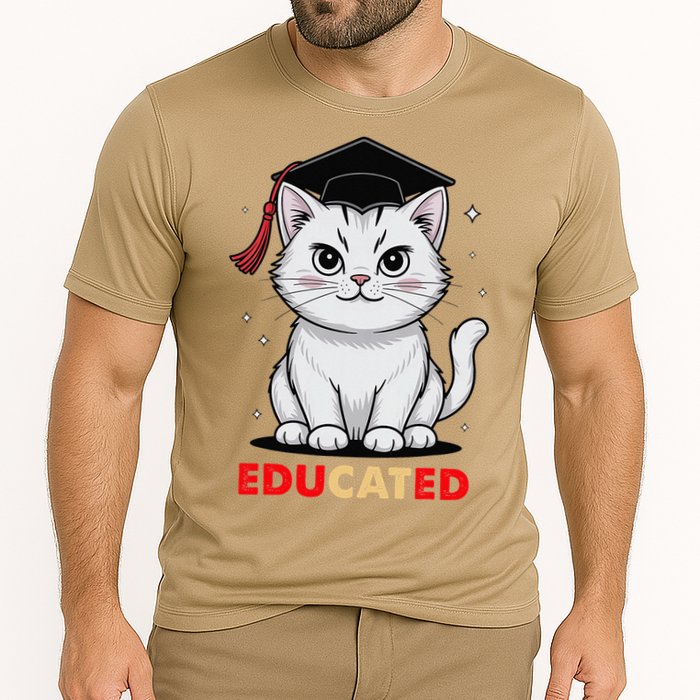 Educated Cat Graduation Cap Last Day Of School Cooling Performance Crew T-Shirt