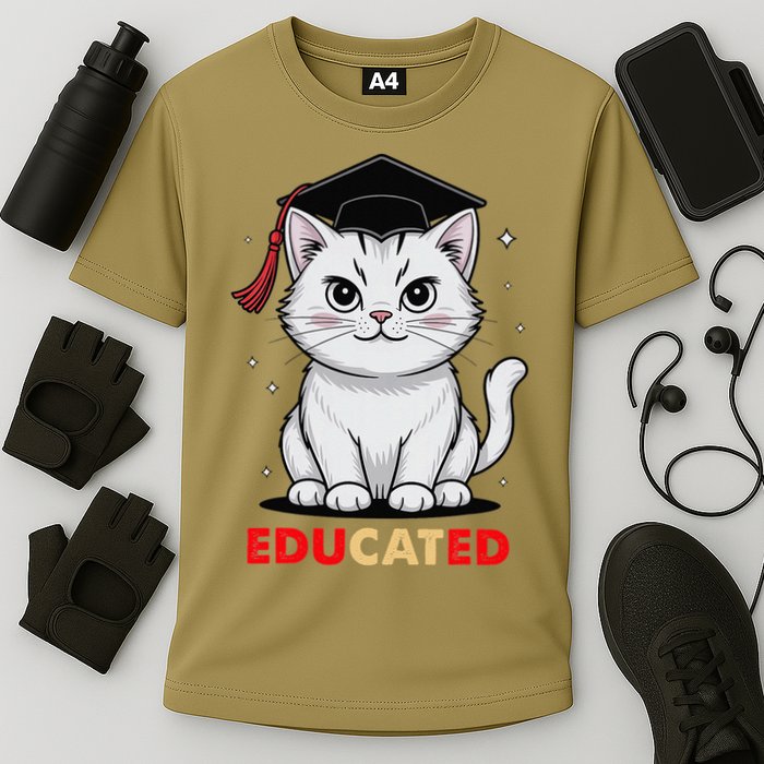 Educated Cat Graduation Cap Last Day Of School Cooling Performance Crew T-Shirt