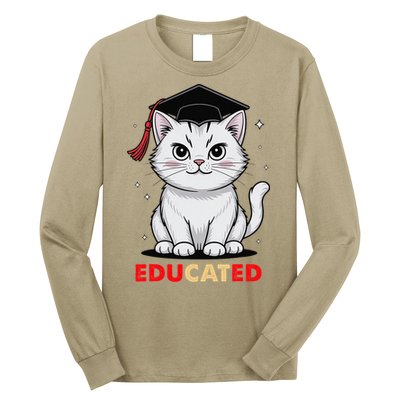 Educated Cat Graduation Cap Last Day Of School Long Sleeve Shirt