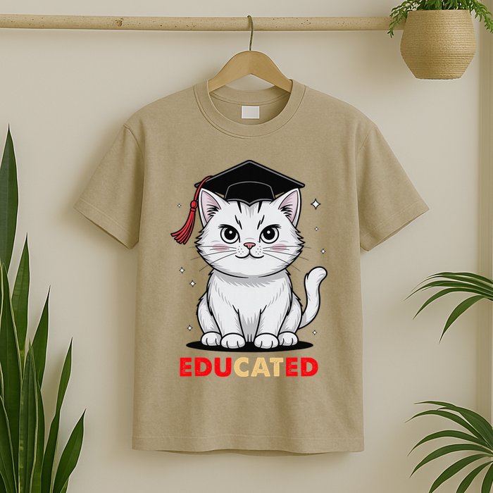 Educated Cat Graduation Cap Last Day Of School T-Shirt