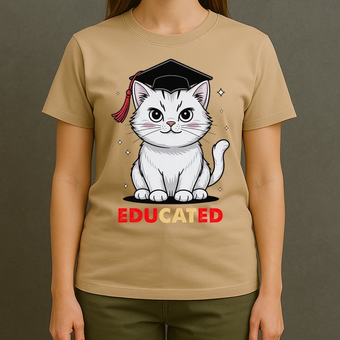 Educated Cat Graduation Cap Last Day Of School T-Shirt