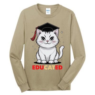 Educated Cat Graduation Cap Last Day Of School Tall Long Sleeve T-Shirt
