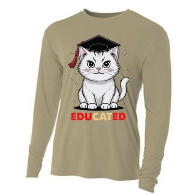 Educated Cat Graduation Cap Last Day Of School Cooling Performance Long Sleeve Crew