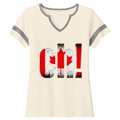 Eh Canada Gift Flag Canada Pride Vintage Maple Leaf Ladies Halftime Notch Neck Tee