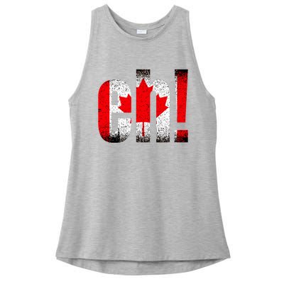 Eh Canada Gift Flag Canada Pride Vintage Maple Leaf Ladies PosiCharge Tri-Blend Wicking Tank