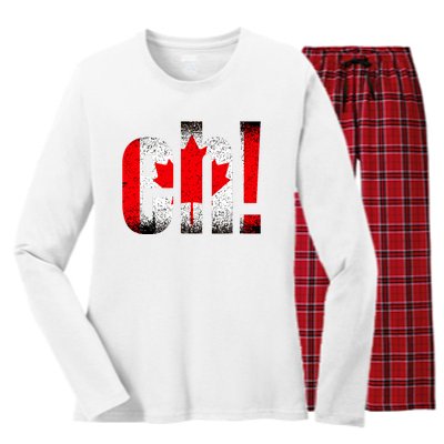 Eh Canada Gift Flag Canada Pride Vintage Maple Leaf Women's Long Sleeve Flannel Pajama Set 