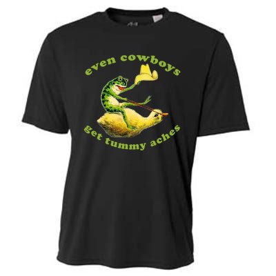 Even Cowboys Get Tummy Aches Frog Wearing Cowboy Hat Cooling Performance Crew T-Shirt