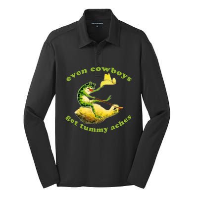 Even Cowboys Get Tummy Aches Frog Wearing Cowboy Hat Silk Touch Performance Long Sleeve Polo