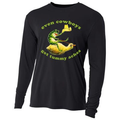 Even Cowboys Get Tummy Aches Frog Wearing Cowboy Hat Cooling Performance Long Sleeve Crew