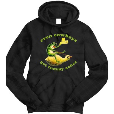 Even Cowboys Get Tummy Aches Frog Wearing Cowboy Hat Tie Dye Hoodie