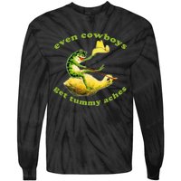 Even Cowboys Get Tummy Aches Frog Wearing Cowboy Hat Tie-Dye Long Sleeve Shirt