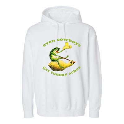 Even Cowboys Get Tummy Aches Frog Wearing Cowboy Hat Garment-Dyed Fleece Hoodie