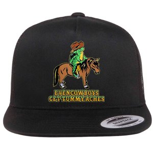 Even Cowboys Get Tummy Aches Funny Frog With Horse Flat Bill Trucker Hat