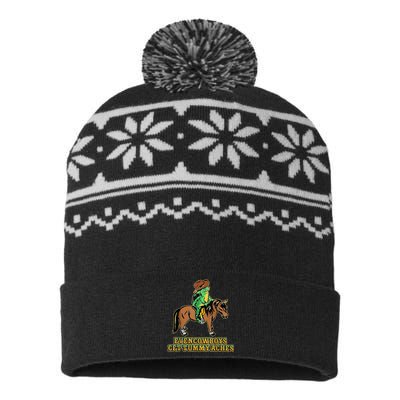 Even Cowboys Get Tummy Aches Funny Frog With Horse USA-Made Snowflake Beanie