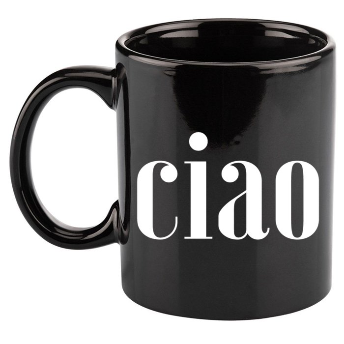 Elegant Ciao Gift 11oz C Handle Ceramic Mug